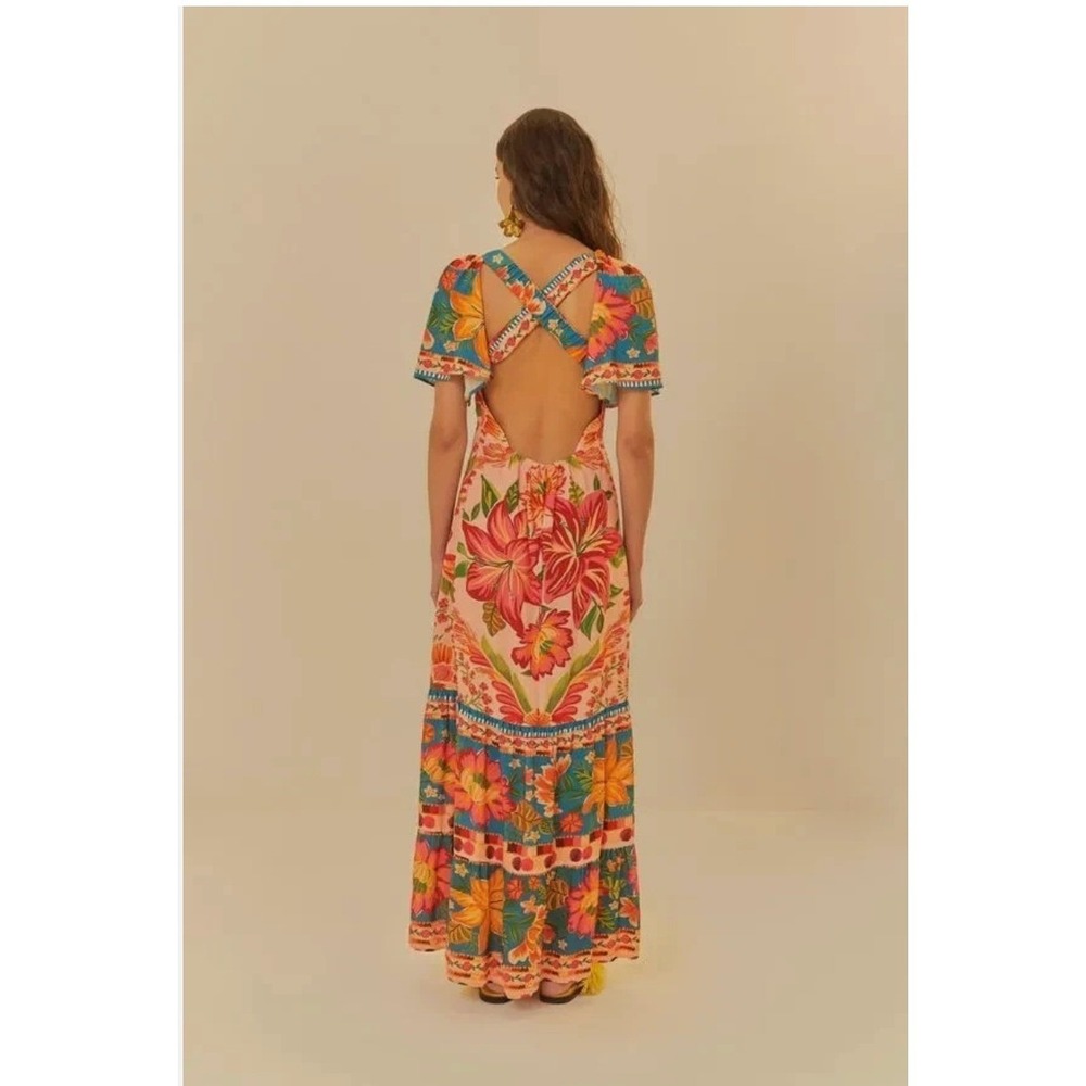 FARM Rio Tropical Floral Maxi Dress Womens Small Multicolor V-Neck Boho Resort - Picture 11 of 16